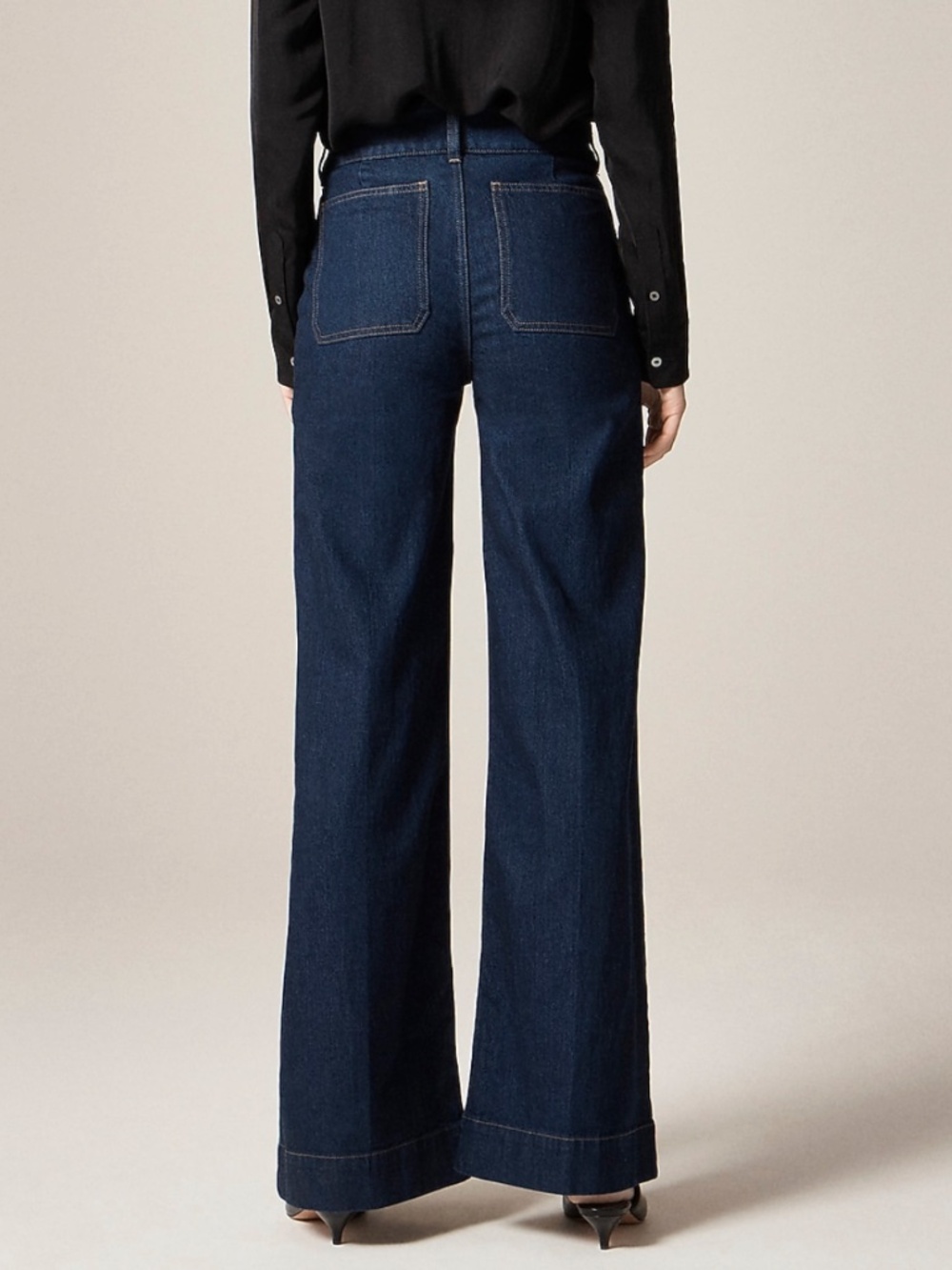 J. Crew Dark Blue Denim Trouser Wide Leg Jean with Stacked Buttons Size 26 Tall - Picture 3 of 16